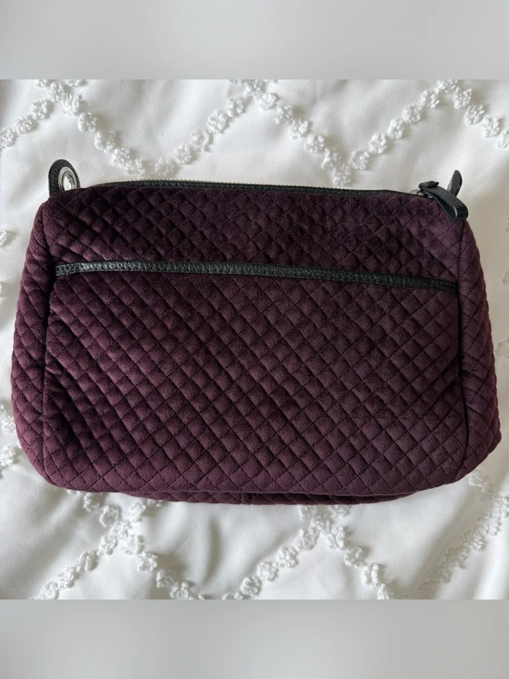 Vera Bradley Carson Mini Crossbody Bag Blackberry Wine Velvet Quilted Hobo